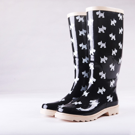 High Gumboots with Dog Print -- New 